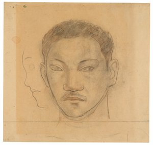 Hoved af en tahitianer med profil af andet hoved til højre for ham af Paul Gauguin