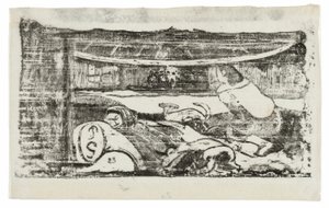 Interiør af en Tahitisk hytte, fra Suite of Late Wood-Block Prints af Paul Gauguin