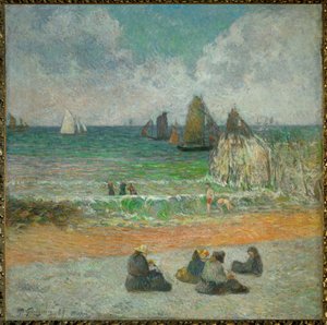 Stranden ved Dieppe eller Badegæsterne (olie på lærred) af Paul Gauguin