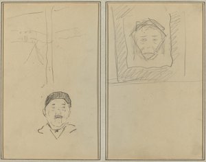 Landskab og Menneskets Hoved; Head of Monkey Inside a Square [recto] af Paul Gauguin