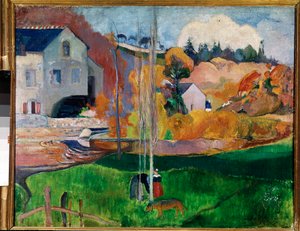 Landskab i Bretagne, møllen David (olie på lærred af Paul Gauguin