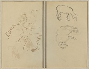 Mand, der spiller klaver; To får [verso] af Paul Gauguin