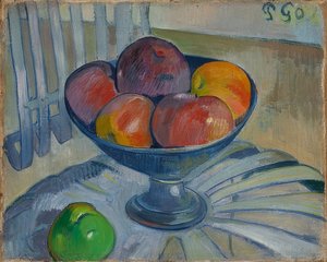Skål med frugt på en havestol. Omkring 1890 af Paul Gauguin