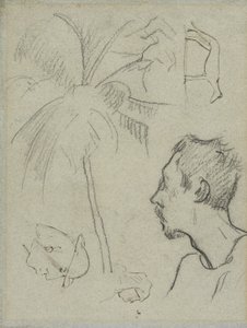 Profil af Charles Laval med palmetræ og andre skitser af Paul Gauguin