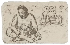 Siddende kvinde (relateret til maleriet Sister of Charity), ca. 1902 (overførselstegning med sort blæk på elfenbensvævet papir) af Paul Gauguin