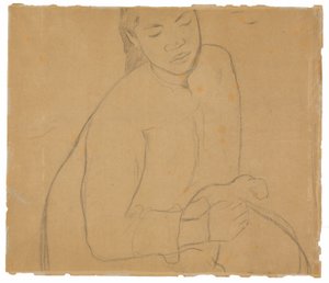 Siddende Tahitiansk kvinde (relateret til maleriet Te faaturuma [Reverie]) af Paul Gauguin