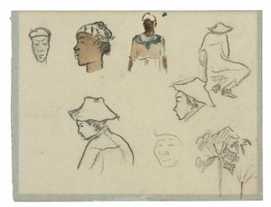 Skitser af Figurer og Løv (recto); Profil af Charles Laval med palmetræ og andre skitser (verso) af Paul Gauguin