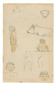 Skitser af stående figurer og dyr af Paul Gauguin