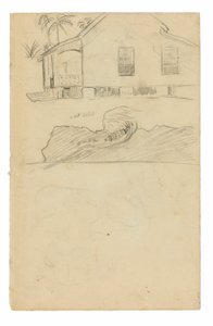 Skitser af Tahitian Residence med farvenotationer og hunde af Paul Gauguin