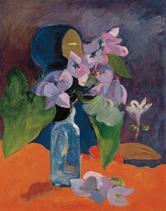 Stilleben med blomster og idol af Gauguin, Paul Eugene Henri (1848-1903). Olie på lærred, ca 1892, Mål: 40,3x32. Kunsthaus Zuerich af Paul Gauguin