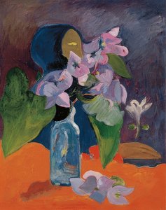 Stilleben med blomster og idol. Omkring 1892 af Paul Gauguin