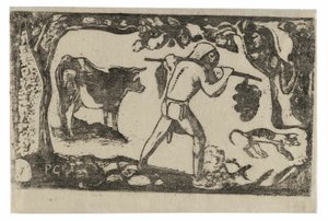Tahitian Carrying Bananas, fra Suite of Late Wood-Block Prints af Paul Gauguin