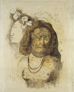Tahitiansk kvinde med ond ånd, ca. 1899-1900 (monotype med akvarel på papir) af Paul Gauguin