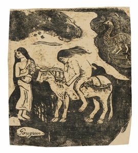 Voldtægten af Europa, fra serien af sene træsnit af Paul Gauguin