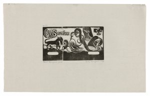 Tre mennesker, en maske, en ræv og en fugl, hovedbeklædning til Le sourire af Paul Gauguin