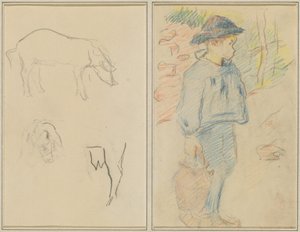 Tre undersøgelser af en gris; Bretonsk dreng går med en kande [recto] af Paul Gauguin
