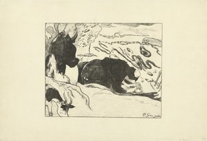 To vaskekoner vasker tøj i nærheden af ​​vand Les Lavandieres af Paul Gauguin