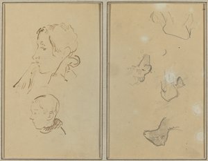 To Hoveder; Studier af får [recto] af Paul Gauguin