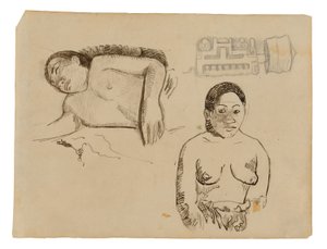 To Tahitianske kvinder og en Marquesan-øreprop af Paul Gauguin