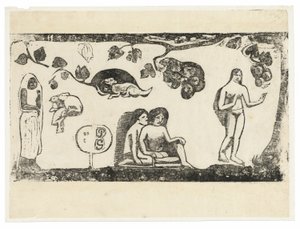 Kvinder, dyr og løv, fra Suite of Late Wood-Block Prints af Paul Gauguin