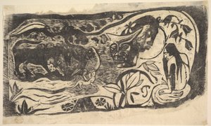 Træsnit med hornet hoved, 1898-99. af Paul Gauguin