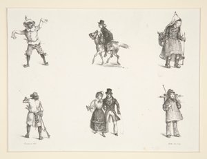 To emner og fire stående og stående figurer af Paul Gavarni