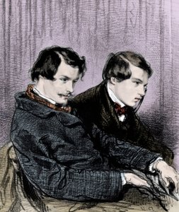 Goncourt-brødre - Edmond de Goncourt (1822-1886) og Jules de Goncourt (1830-1870) i en boks på teatret af Paul Gavarni