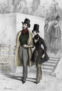 Portræt af forfatteren George Sand (1804-1876) Aurore Dupin, Baronne Dudevant, student i Paris, klædt på drengen Tegning af Paul Gavarni (1804-1866)