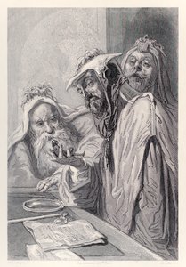 Forskerne fra Lordbruldrud undersøger Gulliverf fra den franske udgave af Gullivers Travels af Jonathan Swift af Paul Gavarni