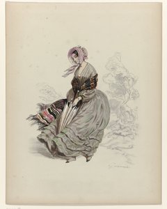 Kvinde, der går i vinden med parasol, 1840 af Paul Gavarni
