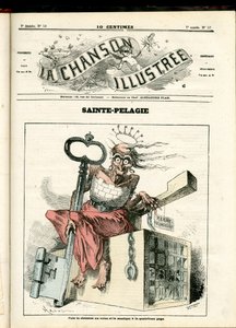 La Chanson illustree (magasin), nummer 52, satirisk i farver: Sainte Pelagie - Republikaner, Prisons, Sainte Pelagie - Illustration af Hadol (1835-1875) af Paul Hadol
