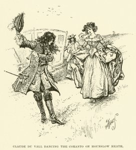 Claude du Vall danser Coranto på Hounslow Heath (gravering) af Paul Hardy