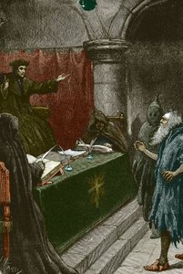 Inkvisition og udvisning af jøderne i Spanien: en spansk jøde før storinkvisitoren omkring 1492 på tidspunktet for offentliggørelsen af Alhambra-dekretet - Illustration af Paul Hardy 1891 spansk jøde før storinkvisitoren