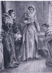 Dronning Mary Elizabeth og Courtenay Jeg vil besvare det spørgsmål, råbte Mary, der smed Arras til side, illustration fra The Worlds Library of Best Books, ca. 1940 af Paul Hardy