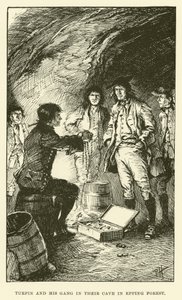 Turpin og hans bande i deres hule i Epping Forest (gravering) af Paul Hardy