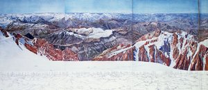 Panoramaudsigt over Pelvoux-toppen (sommet du Pelvoux) i Ecrins-massivet, de franske alper (fotogravure) (se også 404291) af Paul Helbronner