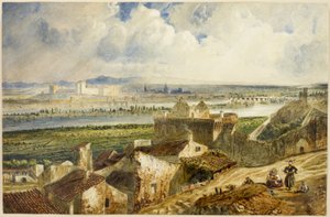 Udsigt over Avignon (fra Villeneuve les Avignon) af Paul Huet