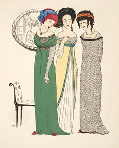 Tre aftenkjoler fra pubben Les Robes de Paul Poiret. 1908 (stenciltryk)