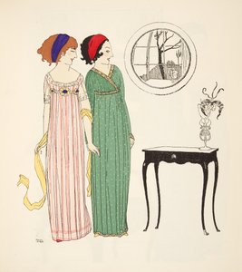 To empire linje dagskjoler fra Les Robes de Paul Poiret pub. 1908 (stenciltryk) af Paul Iribe