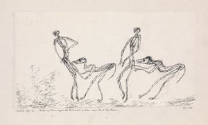 Candide, kapitel 16. Mens to aber fulgte efter dem og bed i balderne, 1911. af Paul Klee