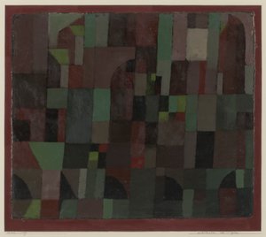 Rød/grøn arkitektur (gul/violet graduering) af Paul Klee