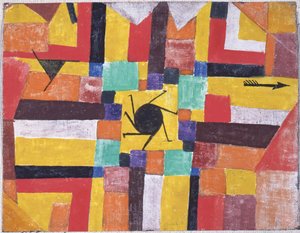 Med den roterende sorte sol og pilen, 1919. af Paul Klee