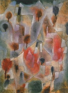 landskab med blå og røde træer, 1920. af Paul Klee