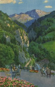 Swiss Spas: Passugg, Kurhaus Garden Terrace (farve litho) af Paul Kutscha