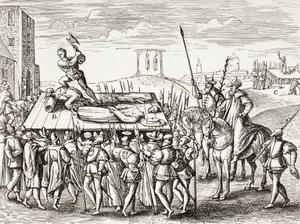 Propaganda fra det 16. århundrede, der illustrerer de straffe, som kong Henry Viii idømte engelske katolikker. af Paul Lacroix