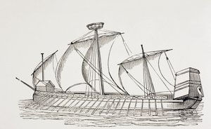 Tre-mastet galease fra det 16. århundrede med firkantede sejl. af Paul Lacroix