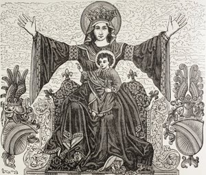Et gammelt banner fra byen Strasbourg i Frankrig. Det viser billedet af Vor Frue, som byen blev indviet til i det 13. århundrede. Banneret blev ødelagt i 1870 under et bombardement. af Paul Lacroix