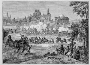 Combat du faubourg Saint-Antoine i Paris under Fronde (1652), "" 17. århundrede - Institutioner: skikke og dragter, Frankrig 1590-1700" af Paul Lacroix