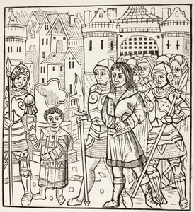 Louis, Louis Ix af Frankrig, og hans to brødre, Alphonse og Charles, bliver taget til fange af saracenerne efter slaget ved Fariskur i april 1250 under det syvende korstog. af Paul Lacroix