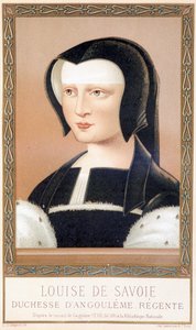 Portræt af Louise de Savoie (1476-1531), hertuginde af Angouleme og regent af Frankrig. Kromolitografi fra "Louis XII og Anne de Bretagne" af Paul Lacroix, red. George Hurtrel